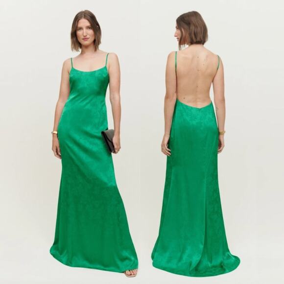 Reformation Allium Backless Satin Maxi Dress in Green - Picture 1 of 8